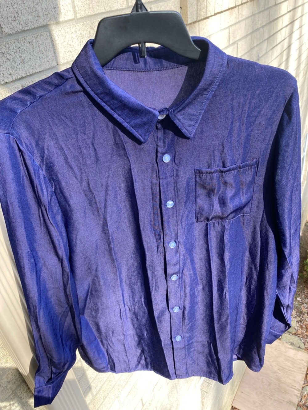Metallic Dark Purple Slinky Super Soft Button Down Collared Shirt Whimsigoth - Picture 11 of 17
